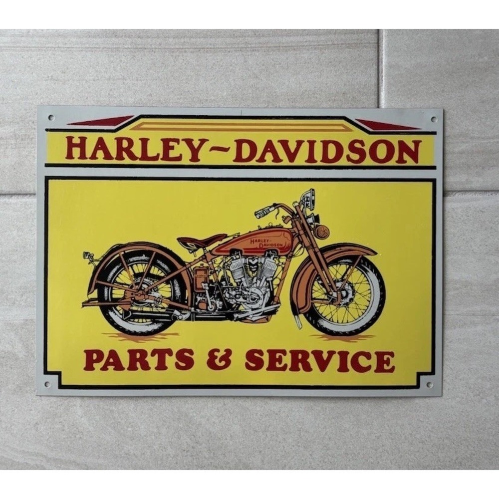 Vintage Harley Davidson Biker Metal Sign Parts and Services Motorcycle Man Cave